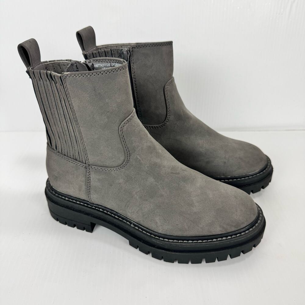 Chunky Lug Sole Chelsea Ankle Boots Side Zip Gray Faux Suede Womens 6 - Picture 3 of 12